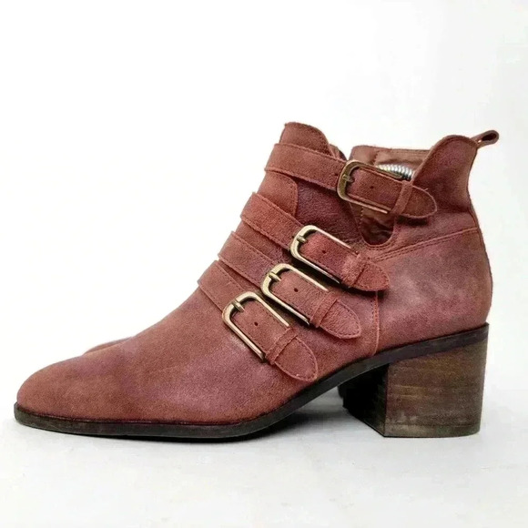 Lucky Brand Shoes - Lucky Brand Loreniah Red Moto Grunge Buckle Ankle Booties - 7.5